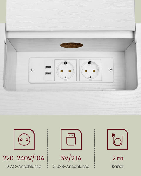 Rootz Console Table with Sockets - Space-Saving Console - White Side Table - Max 100kg Load - 25x120x81.1cm