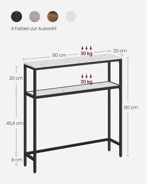 Rootz Narrow Sofa Table – Console Table – Accent Table – Space Saving – 20 x 80 x 80 cm –  White- Black