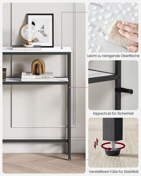 Rootz Narrow Sofa Table – Console Table – Accent Table – Space Saving – 20 x 80 x 80 cm –  White- Black