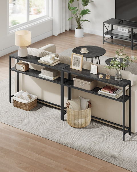 Rootz Console Table - Sideboard - Entryway Table - Chipboard and Steel - 20cm x 100cm x 80cm - Anthracite Gray and Ink Black