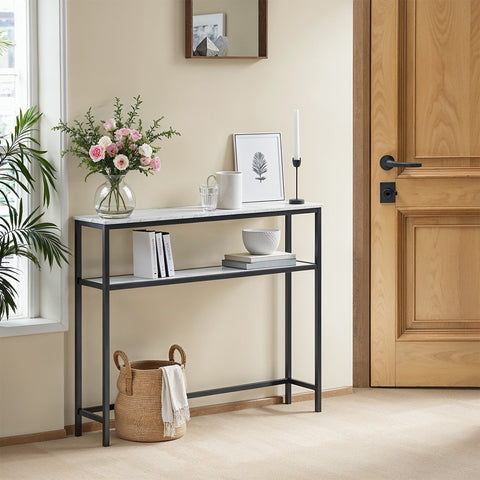 Rootz Marble White _Black Console Table - Wooden Chipboard - Steel - Sturdy Design - 20cm x 80cm x 80cm