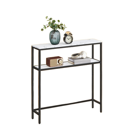 Rootz Marble White _Black Console Table - Wooden Chipboard - Steel - Sturdy Design - 20cm x 80cm x 80cm