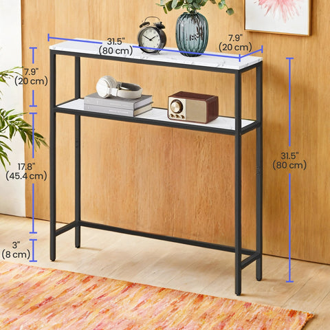 Rootz Marble White _Black Console Table - Wooden Chipboard - Steel - Sturdy Design - 20cm x 80cm x 80cm