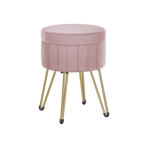 Rootz Velvet Vanity Stool - Makeup Chair - Round Seat - Comfortable Padding - 39cm x 44.4cm - Pastel Pink