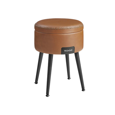 Rootz Storage Bench - Ottoman - Footstool - Steel Frame - Highly Elastic Foam - PU Leather - Plywood - 38.2cm x 44.4cm - Caramel Brown - 3.3kg - 150kg Capacity
