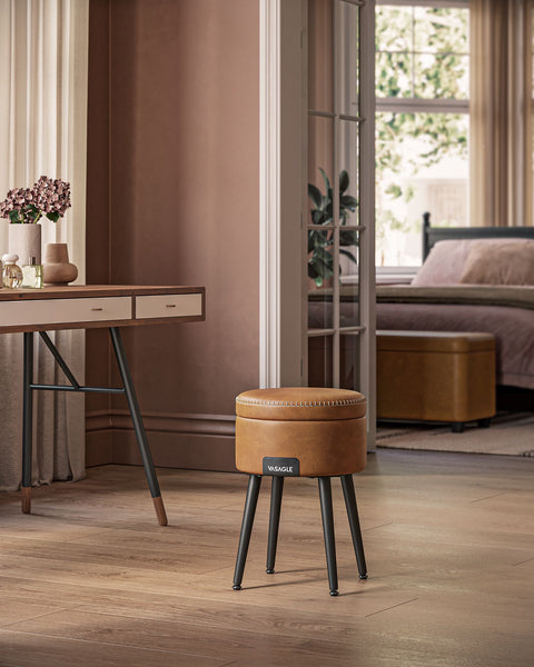 Rootz Storage Bench - Ottoman - Footstool - Steel Frame - Highly Elastic Foam - PU Leather - Plywood - 38.2cm x 44.4cm - Caramel Brown - 3.3kg - 150kg Capacity