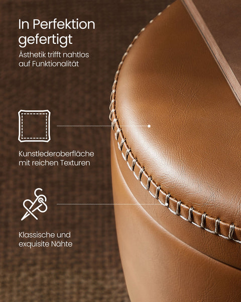 Rootz Storage Bench - Ottoman - Footstool - Steel Frame - Highly Elastic Foam - PU Leather - Plywood - 38.2cm x 44.4cm - Caramel Brown - 3.3kg - 150kg Capacity