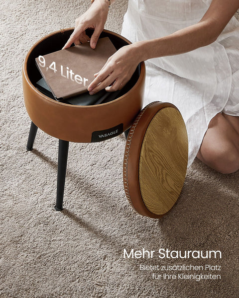 Rootz Storage Bench - Ottoman - Footstool - Steel Frame - Highly Elastic Foam - PU Leather - Plywood - 38.2cm x 44.4cm - Caramel Brown - 3.3kg - 150kg Capacity