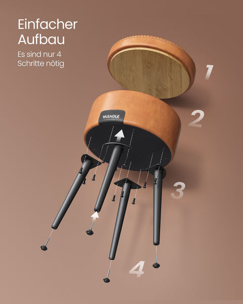 Rootz Storage Bench - Ottoman - Footstool - Steel Frame - Highly Elastic Foam - PU Leather - Plywood - 38.2cm x 44.4cm - Caramel Brown - 3.3kg - 150kg Capacity