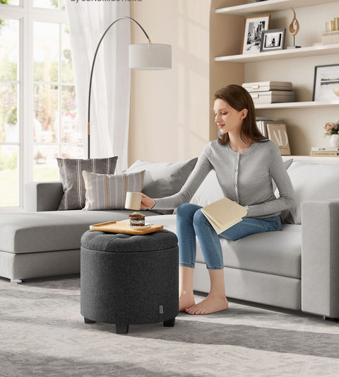 Rootz Storage Ottoman - Footrest Seat - Space Saving Stool - MDF Frame - Linen Cover - 45cm x 45cm x 44.5cm