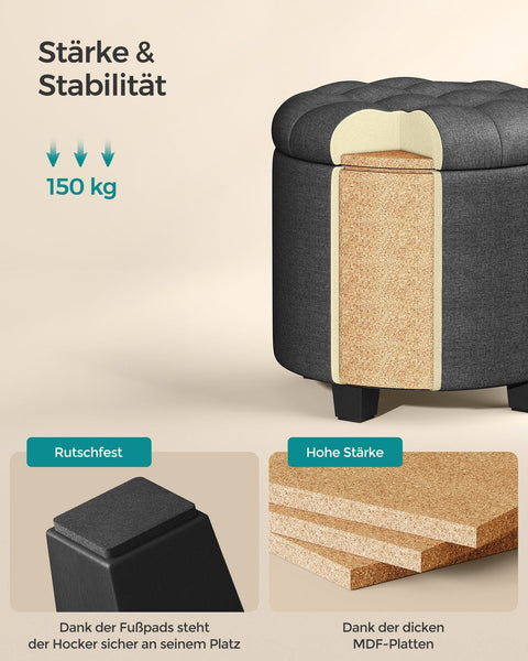 Rootz Storage Ottoman - Footrest Seat - Space Saving Stool - MDF Frame - Linen Cover - 45cm x 45cm x 44.5cm