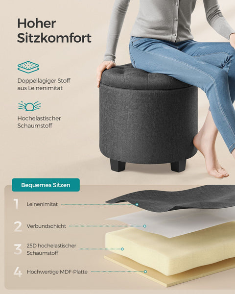 Rootz Storage Ottoman - Footrest Seat - Space Saving Stool - MDF Frame - Linen Cover - 45cm x 45cm x 44.5cm