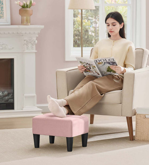 Rootz Velvet Seat Stool - Pink and Black- Ottoman - Footrest - Supports 150kg - 40cm x 32cm x 26cm