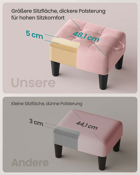 Rootz Velvet Seat Stool - Pink and Black- Ottoman - Footrest - Supports 150kg - 40cm x 32cm x 26cm