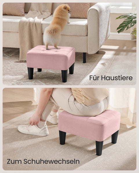 Rootz Velvet Seat Stool - Pink and Black- Ottoman - Footrest - Supports 150kg - 40cm x 32cm x 26cm