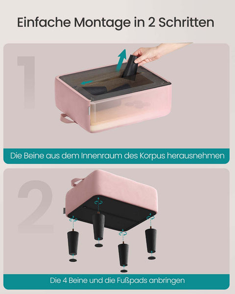 Rootz Velvet Seat Stool - Pink and Black- Ottoman - Footrest - Supports 150kg - 40cm x 32cm x 26cm