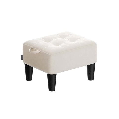 Rootz Velvet Seat Stool - Ottoman - Footrest - Luxurious Comfort - White and Black - 40cm x 32cm x 26cm