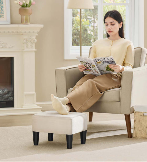 Rootz Velvet Seat Stool - Ottoman - Footrest - Luxurious Comfort - White and Black - 40cm x 32cm x 26cm