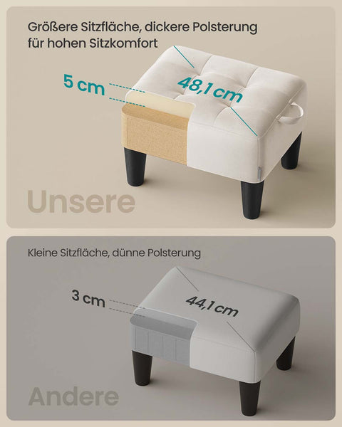 Rootz Velvet Seat Stool - Ottoman - Footrest - Luxurious Comfort - White and Black - 40cm x 32cm x 26cm