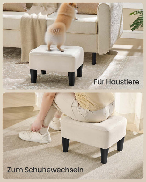 Rootz Velvet Seat Stool - Ottoman - Footrest - Luxurious Comfort - White and Black - 40cm x 32cm x 26cm