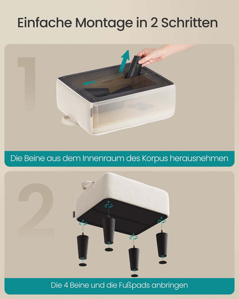 Rootz Velvet Seat Stool - Ottoman - Footrest - Luxurious Comfort - White and Black - 40cm x 32cm x 26cm