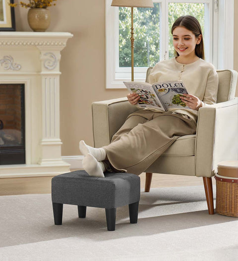 Rootz Seat Stool - Footrest - Ottoman - Supports Up to 150kg - Linenimity Upholstery - 40cm x 32cm x 26cm