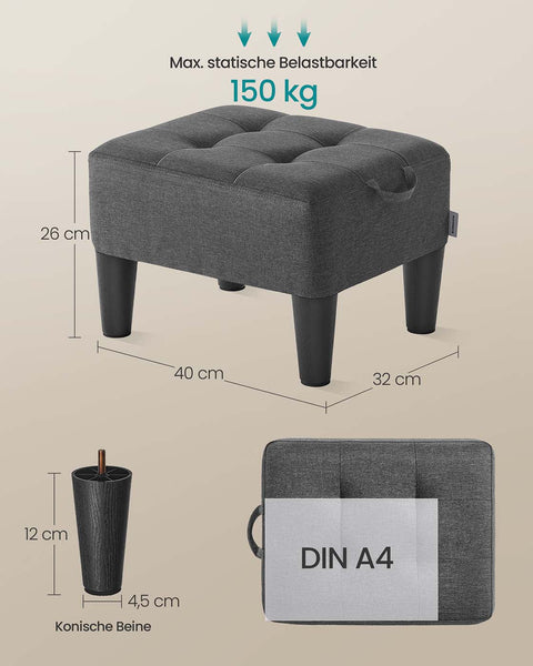 Rootz Seat Stool - Footrest - Ottoman - Supports Up to 150kg - Linenimity Upholstery - 40cm x 32cm x 26cm