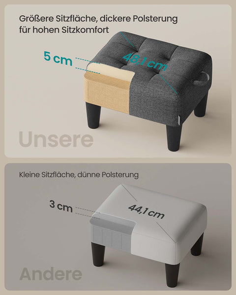 Rootz Seat Stool - Footrest - Ottoman - Supports Up to 150kg - Linenimity Upholstery - 40cm x 32cm x 26cm