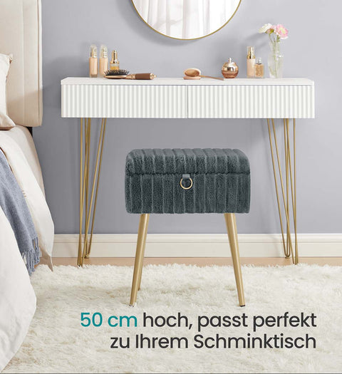 Rootz Dressing Table Stool - Vanity Seat - Padded Chair with Storage - Comfort Seating - 30cm x 40cm x 50cm - Grey