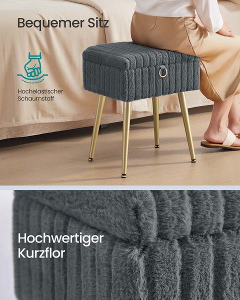 Rootz Dressing Table Stool - Vanity Seat - Padded Chair with Storage - Comfort Seating - 30cm x 40cm x 50cm - Grey