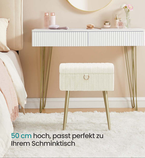 Rootz Padded Dressing Table Chair - Vanity Stool - Makeup Seat - Storage Space - 30 x 40 x 50 cm - White