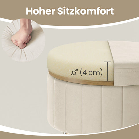 Rootz Velvet Seat Stool - Storage Seat - Round Stools - Comfort & Style - 39cm x 44.4cm - White