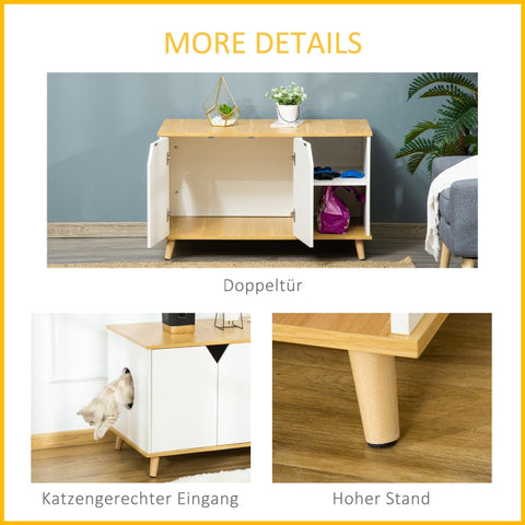 Rootz Cat Cabinet - Cat Litter Box - Bedside Table - Multi-functional Design - Durable Construction - Easy Access - 100cm x 55cm x 60cm - Chipboard and Pine Wood