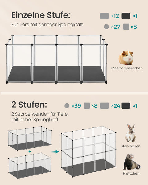 Rootz Small Animal Enclosure - Pet Cage - Playpen - PP Plastic Panels - ABS Connectors - Easy Assembly - 145cm x 73cm x 57cm