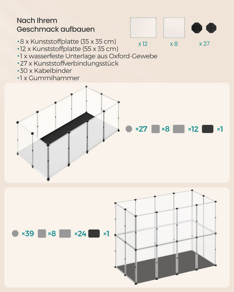 Rootz Small Animal Enclosure - Pet Cage - Playpen - PP Plastic Panels - ABS Connectors - Easy Assembly - 145cm x 73cm x 57cm