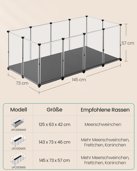 Rootz Small Animal Enclosure - Pet Cage - Playpen - PP Plastic Panels - ABS Connectors - Easy Assembly - 145cm x 73cm x 57cm
