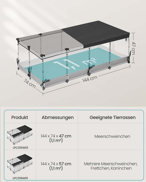 Rootz Modular Pet Playpen - Customizable Animal Cage - DIY Pet Enclosure - Durable Plastic - 144cm x 74cm x 47cm