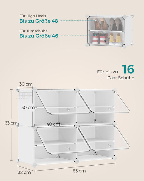 Rootz White 16 Cube Storage Organizer - Plastic Shelf - Modular Storage - Lightweight - 32cm x 83cm x 63cm