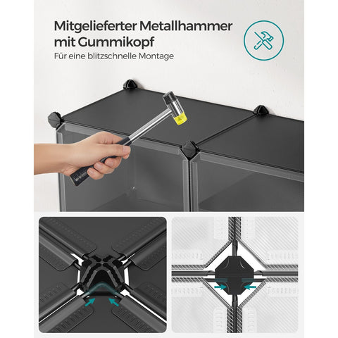 Rootz 9 Cube Storage Organizer - Black - ABS Plastic - Steel Frame - Spacious Compartments - Easy Assembly - 32cm x 124cm x 94cm