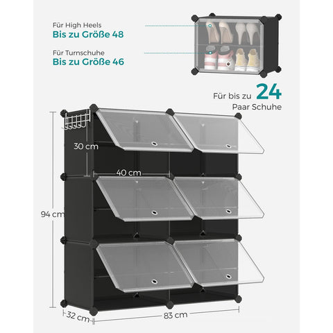 Rootz 9 Cube Storage Organizer - Black - ABS Plastic - Steel Frame - Spacious Compartments - Easy Assembly - 32cm x 124cm x 94cm