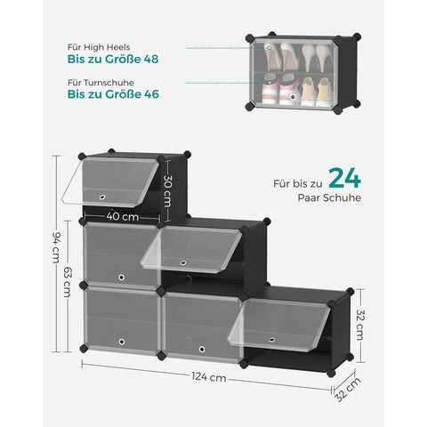 Rootz 9 Cube Storage Organizer - Black - ABS Plastic - Steel Frame - Spacious Compartments - Easy Assembly - 32cm x 124cm x 94cm