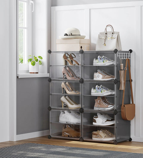 Rootz Schuhregal Storage Shelf - Shoe Organizer - Shoe Rack - Space-Saving - 32cm x 83cm x 94cm - Grey