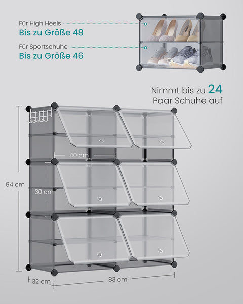 Rootz Schuhregal Storage Shelf - Shoe Organizer - Shoe Rack - Space-Saving - 32cm x 83cm x 94cm - Grey