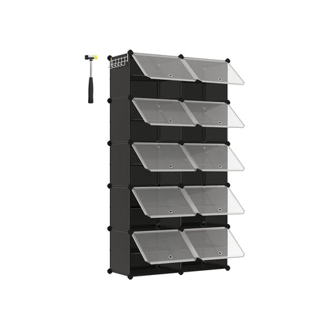 Rootz 10 Compartment Black Storage Shelf - Organizer Rack - Plastic Shelving - ABS Plastic - Steel Frame - 32cm x 165cm x 125cm