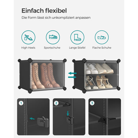 Rootz 10 Compartment Black Storage Shelf - Organizer Rack - Plastic Shelving - ABS Plastic - Steel Frame - 32cm x 165cm x 125cm