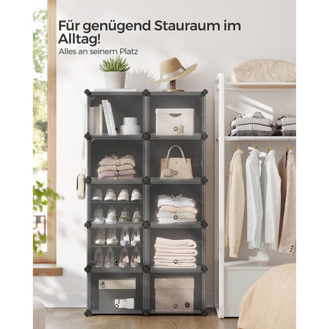 Rootz 10 Compartment Black Storage Shelf - Organizer Rack - Plastic Shelving - ABS Plastic - Steel Frame - 32cm x 165cm x 125cm