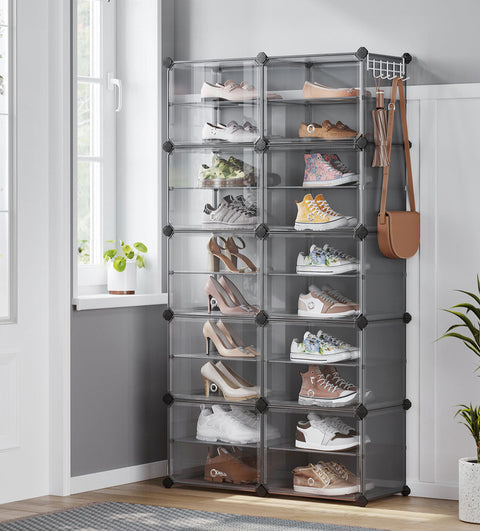 Rootz Schuhregal - Shoe Storage - Organizing Rack - 10 Compartments - Grey - 32 x 83 x 156 cm - Durable Plastic & Steel Frame