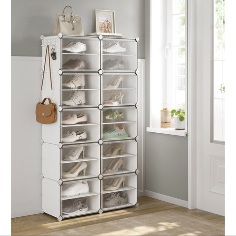 Rootz White 10 Compartment Storage Shelf - Organizer Rack - Plastic Shelving - ABS Plastic Connector - PP Plastic Board - Steel Frame - 32cm x 165cm x 125cm - Lightweight - Easy Assembly - Versatile Storage Solution