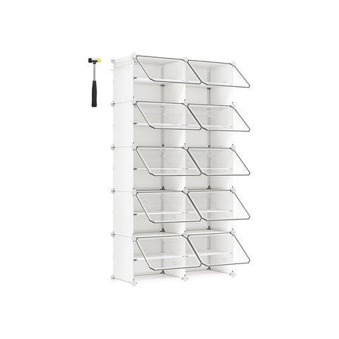 Rootz White 10 Compartment Storage Shelf - Organizer Rack - Plastic Shelving - ABS Plastic Connector - PP Plastic Board - Steel Frame - 32cm x 165cm x 125cm - Lightweight - Easy Assembly - Versatile Storage Solution
