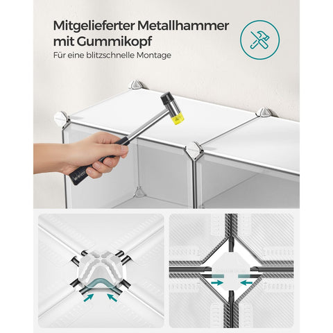 Rootz White 10 Compartment Storage Shelf - Organizer Rack - Plastic Shelving - ABS Plastic Connector - PP Plastic Board - Steel Frame - 32cm x 165cm x 125cm - Lightweight - Easy Assembly - Versatile Storage Solution
